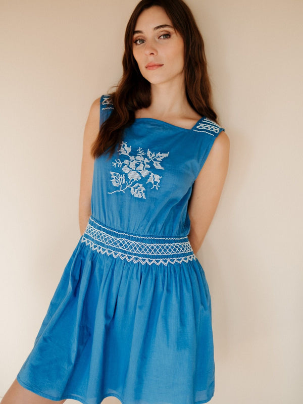 Vivi Dress in Cerulean Embroidery — view 3