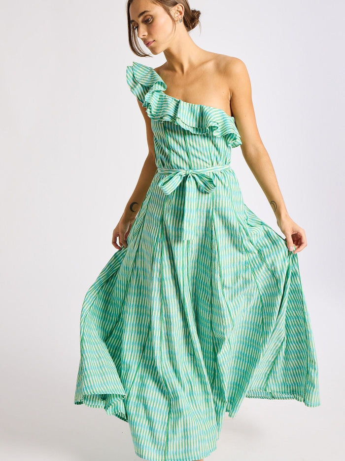 Yvonne Dress in Green & Blue Ikat