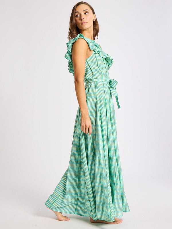 Yvonne Dress in Green & Blue Ikat — view 8
