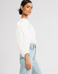 MILLE Lila Top in White – cotton poplin fabric detail