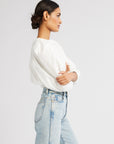 MILLE Lila Top in White – side view showing puff sleeves