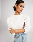 MILLE Lila Top in White – back view with zip closure