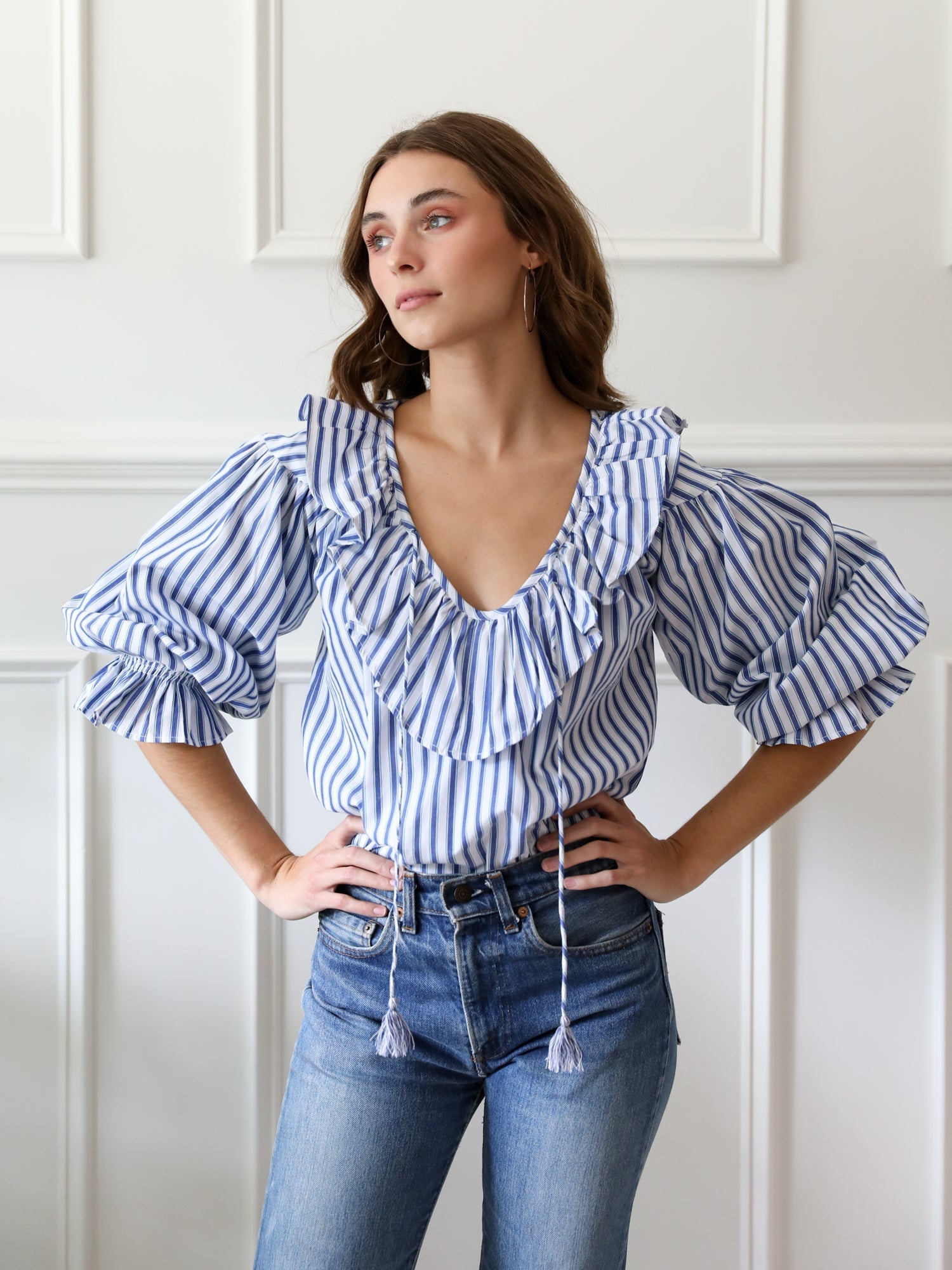 MILLE Clothing May Top in Blue Stripe