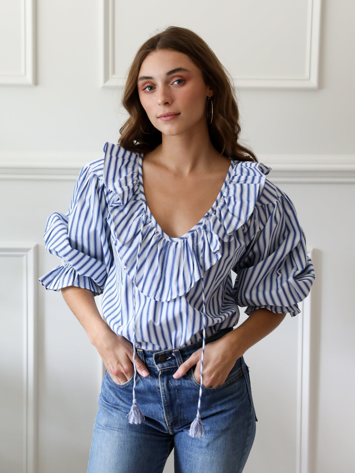 MILLE Clothing May Top in Blue Stripe