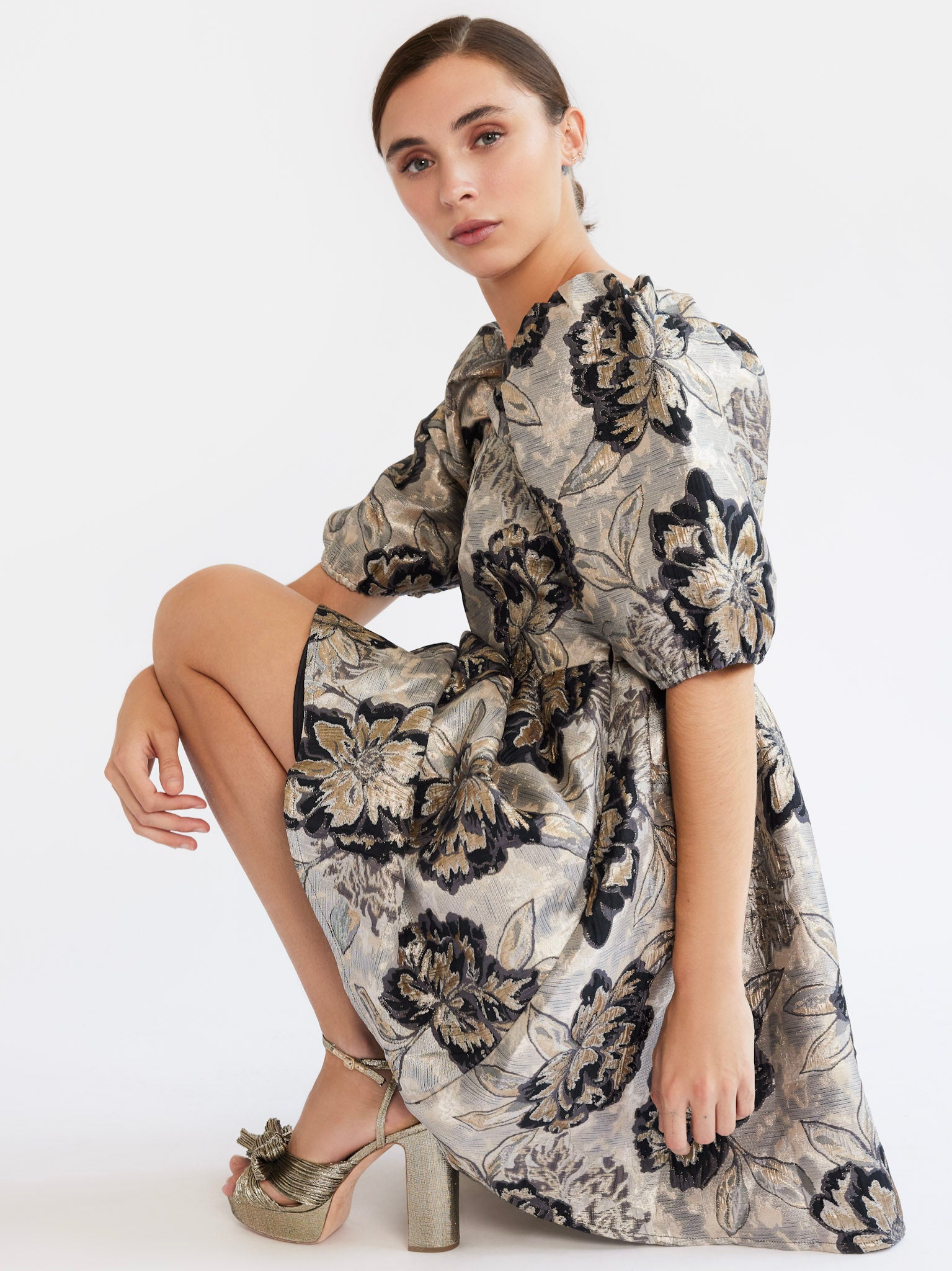 MILLE Clothing Nina Dress in Black Brocade