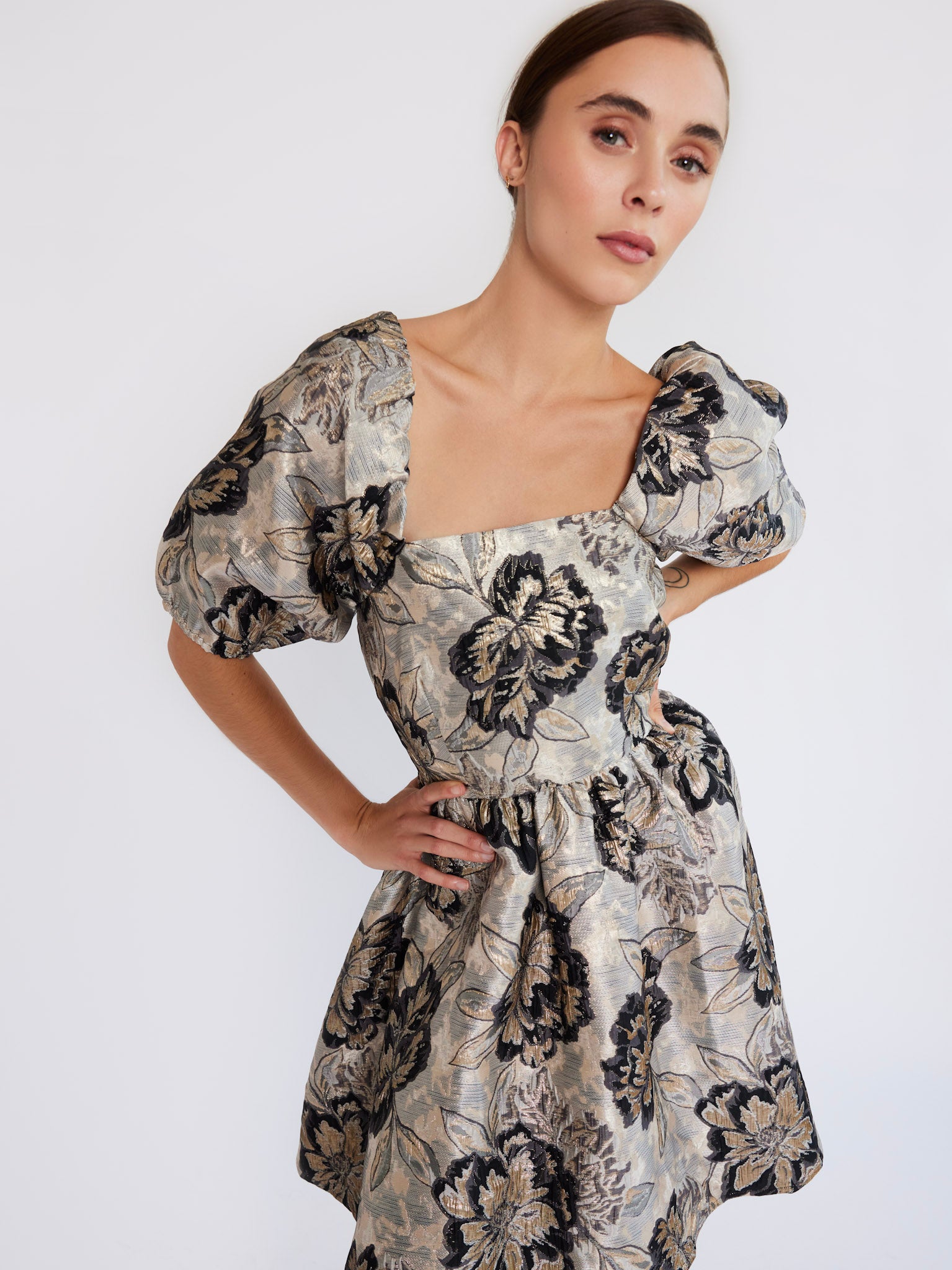 MILLE Clothing Nina Dress in Black Brocade