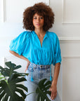 MILLE Clothing Thalia Top in Aqua Linen