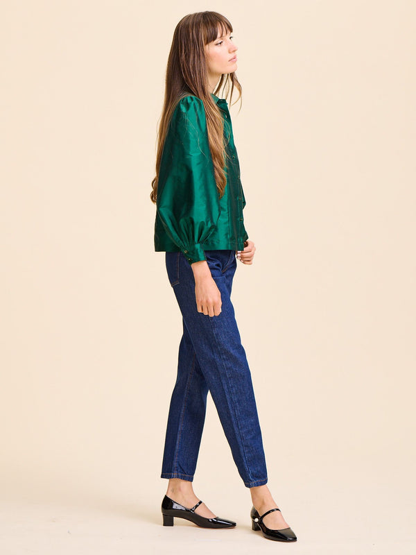 Adeline Top in Evergreen Taffeta — view 8