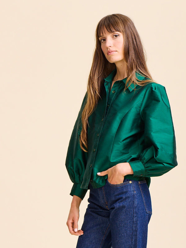 Adeline Top in Evergreen Taffeta — view 6
