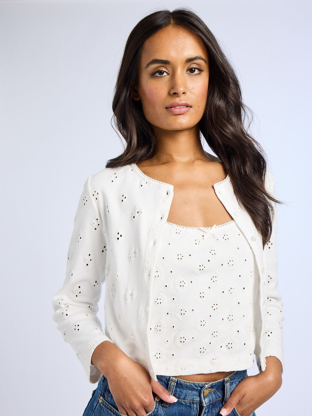 Atianna Tank in White Eyelet — The cut