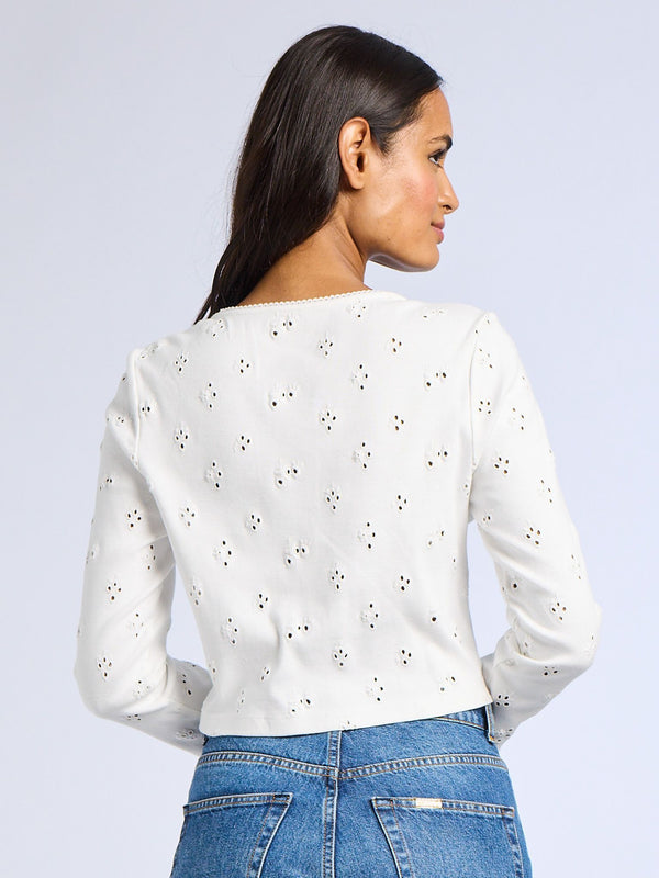 Bibi Cardigan in White Eyelet — view 4