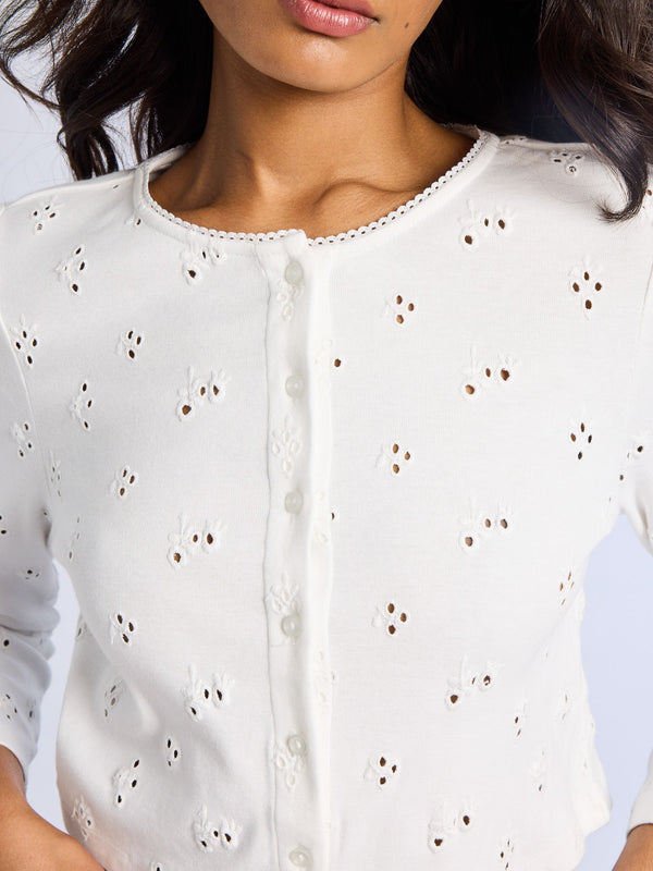 Bibi Cardigan in White Eyelet — view 2