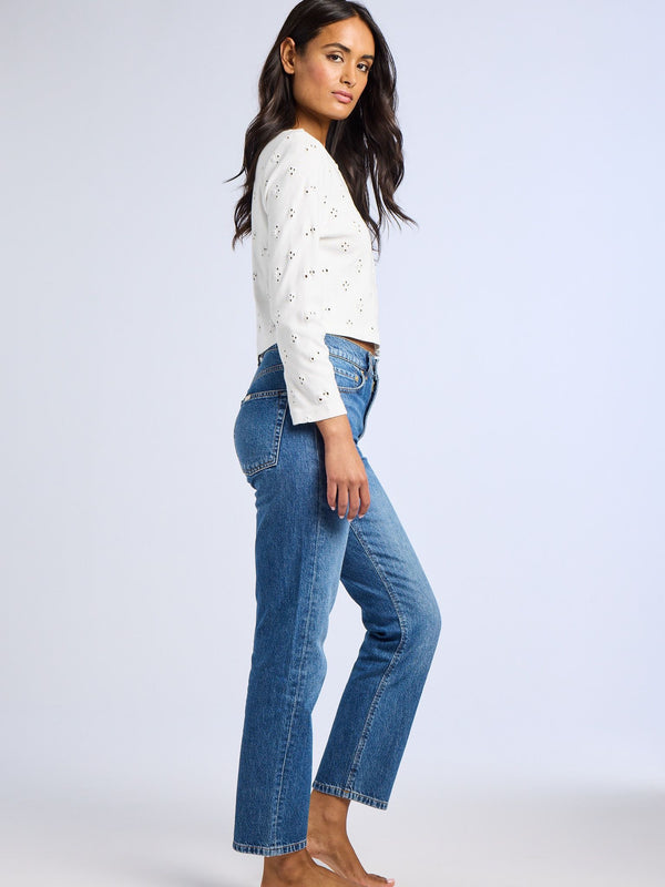 Bibi Cardigan in White Eyelet — view 3