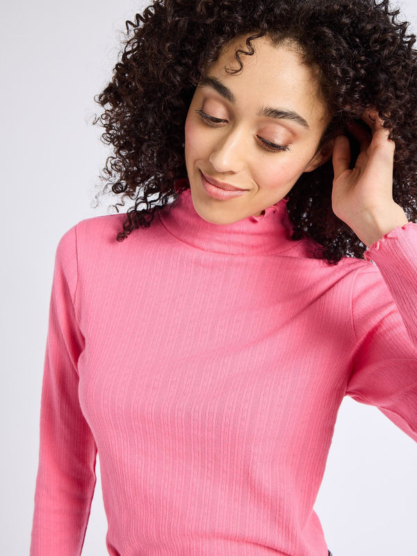 Carmela Pointelle Turtleneck in Bubblegum — view 2