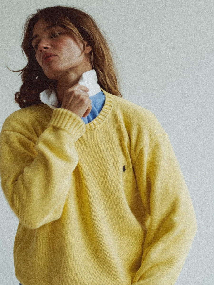 Vintage Polo Ralph Lauren Cotton Cable Knit Crewneck - Butter Yellow