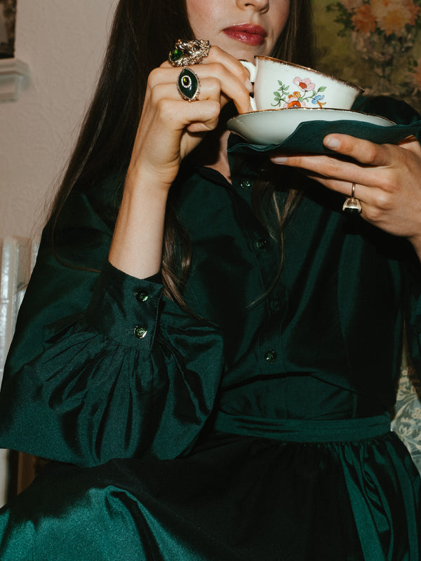 Adeline Top in Evergreen Taffeta — view 1