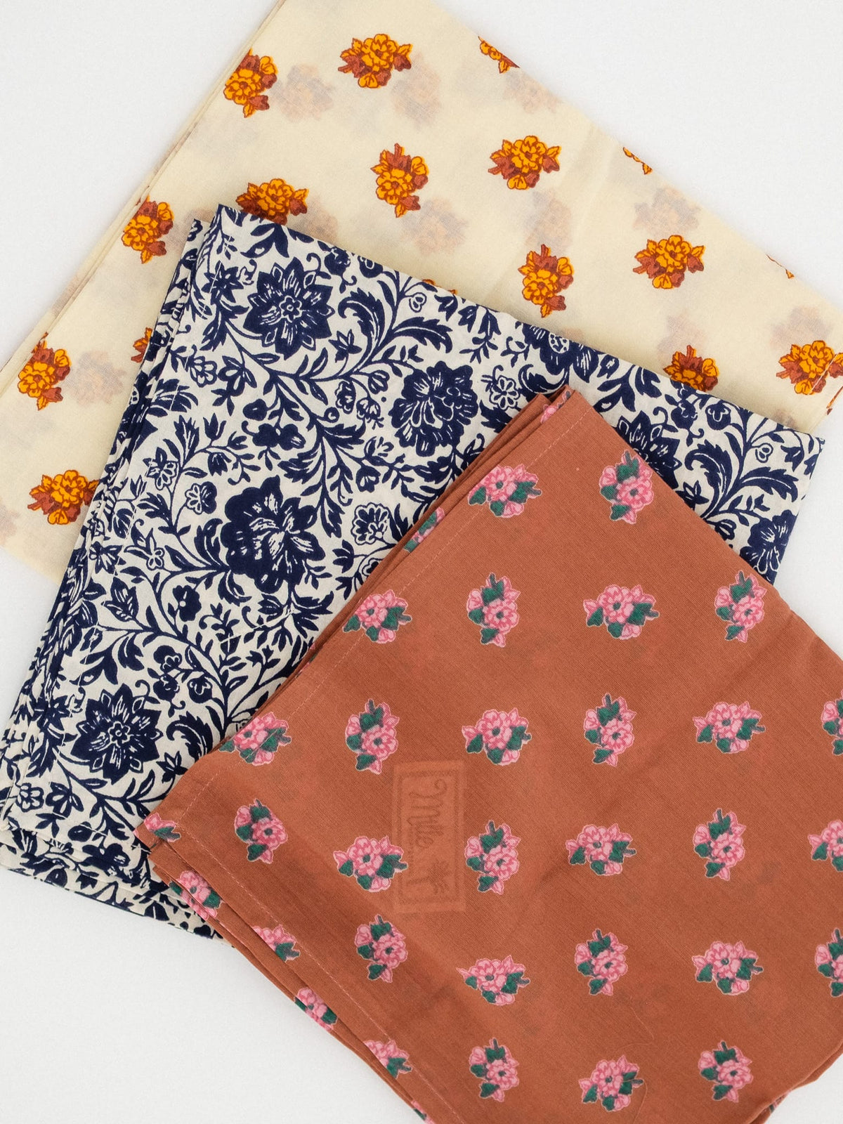 Selene Scarf - MILLE hand-printed cotton square scarf, front view