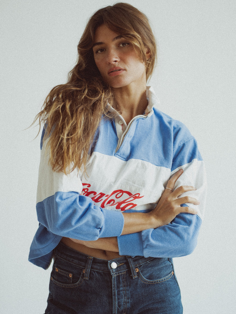 Vintage Coca-Cola Rugby Shirt - Blue and White — alternate view