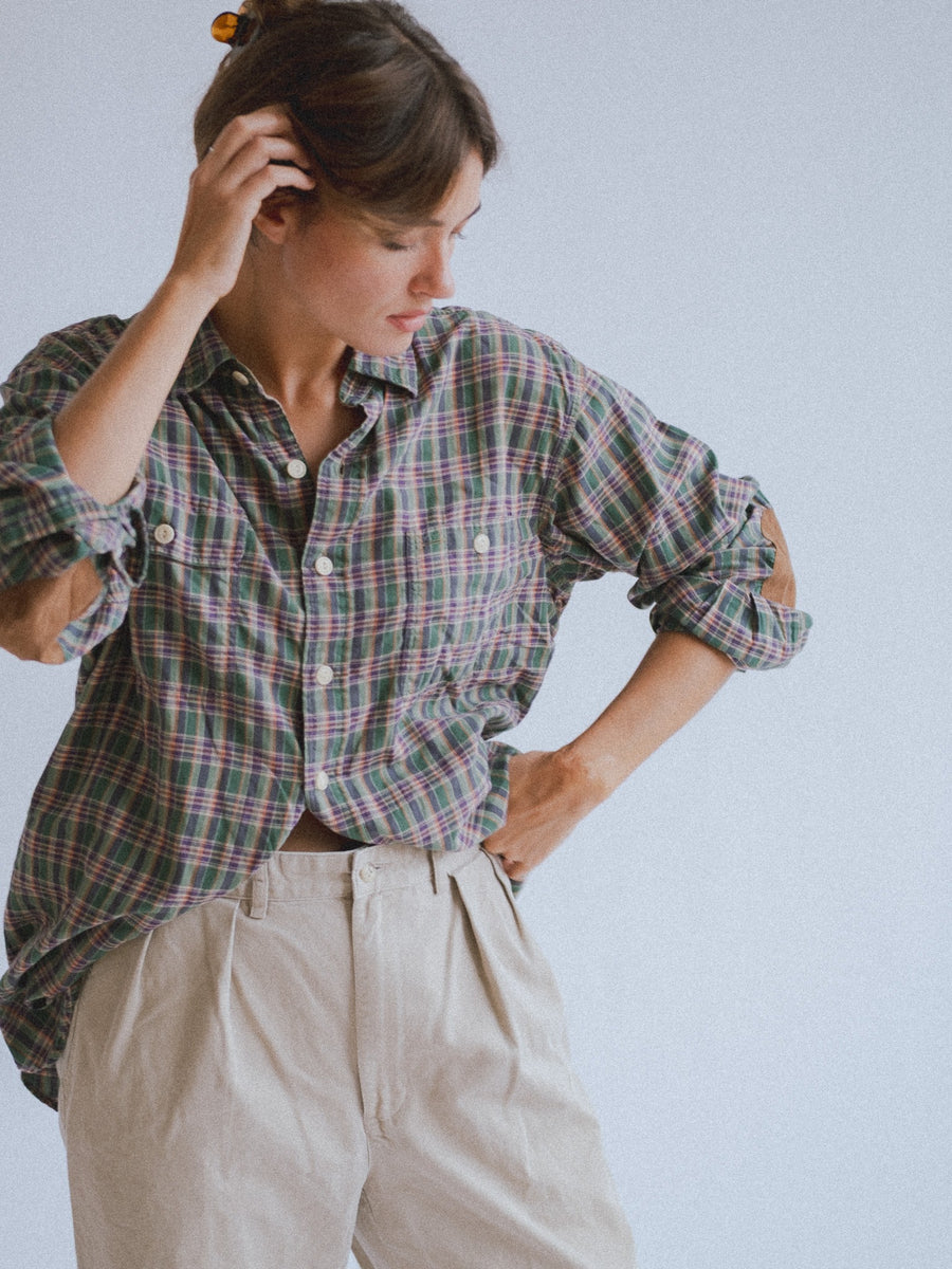 Vintage Polo Country Elbow-Patch Shirt - Green Madras