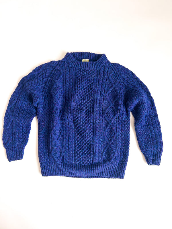 Vintage Kennedy of Ardara Hand-Knit Aran Fisherman Sweater - Marled Cobalt — view 1