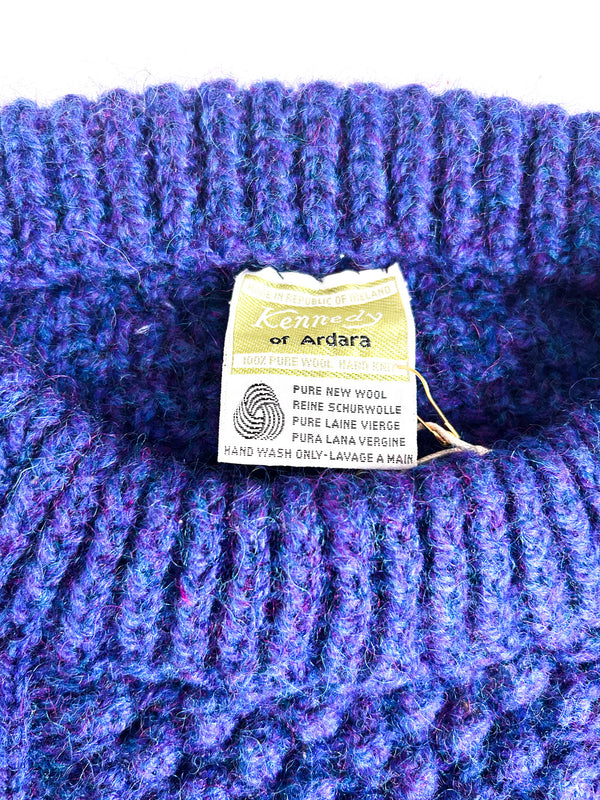 Vintage Kennedy of Ardara Hand-Knit Aran Fisherman Sweater - Marled Cobalt — view 3