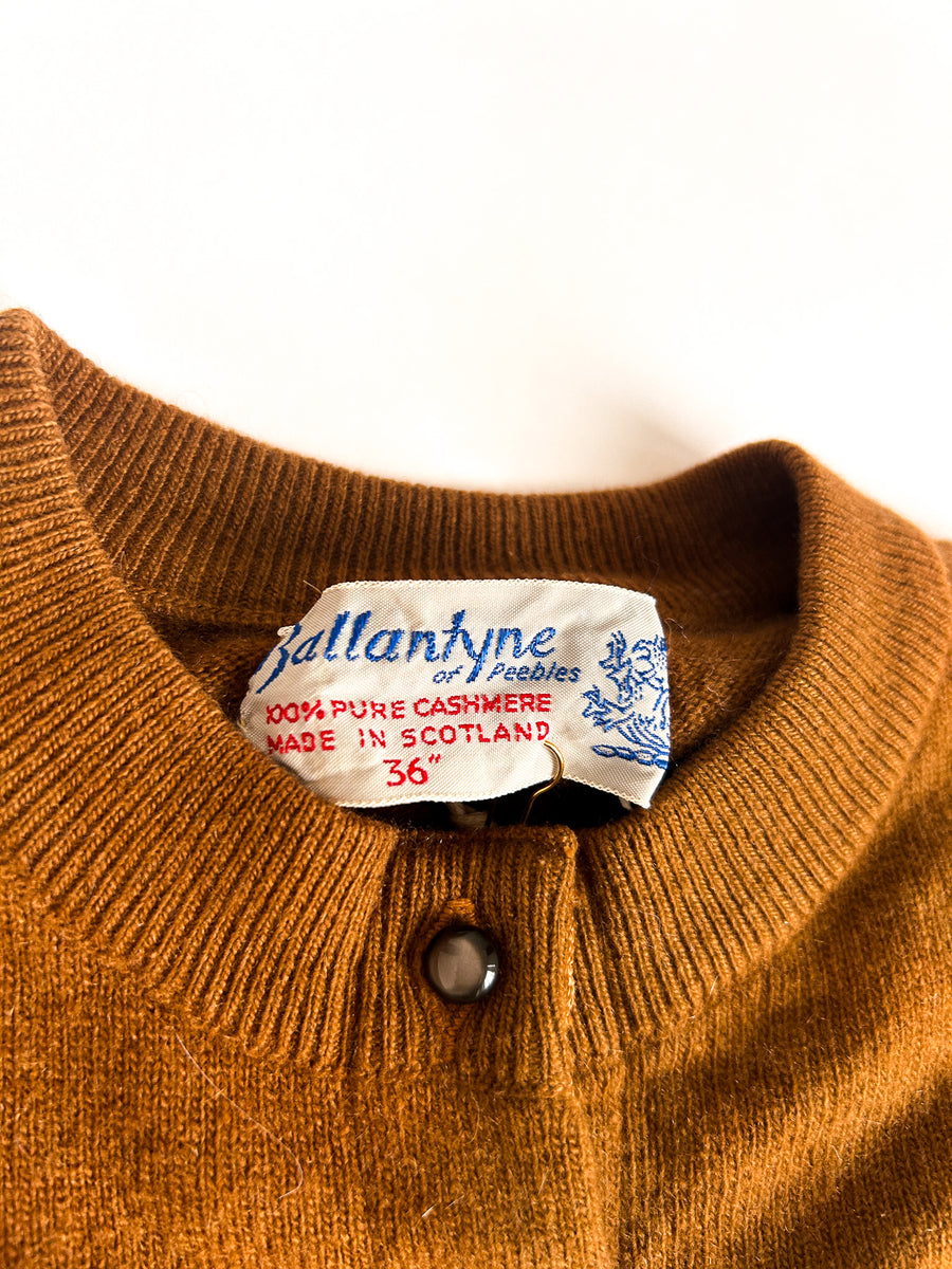 Vintage Ballantyne of Peebles Cashmere Cardigan Made in Scotland - Brown — alternate view