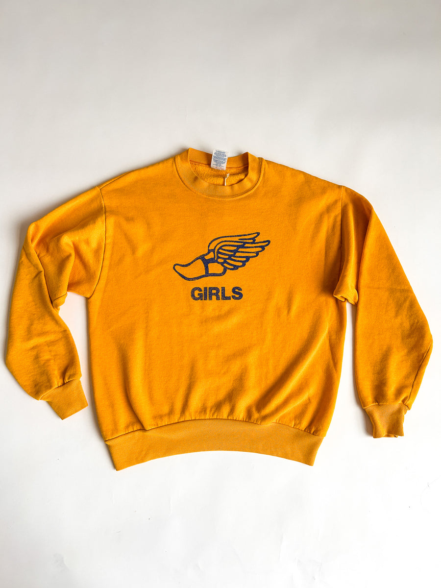 Vintage Jerzees Girls Track & Field Winged Foot Sweatshirt Made in USA - Yellow — alternate view