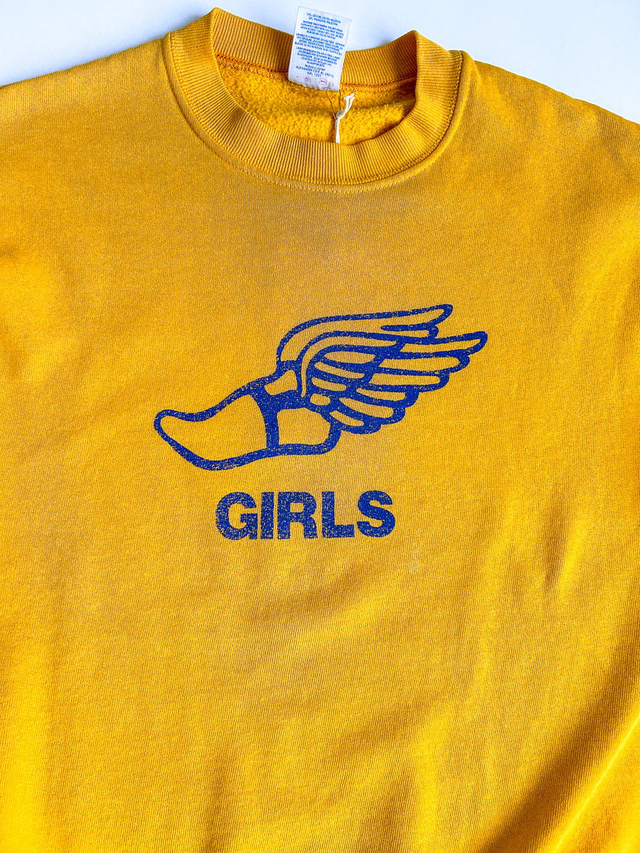 Vintage Jerzees Girls Track & Field Winged Foot Sweatshirt Made in USA - Yellow