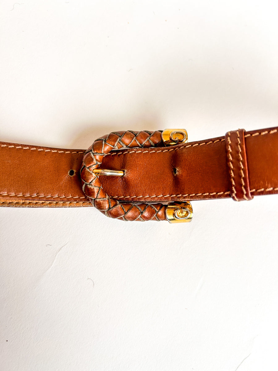 1970s Gucci Braided-Buckle Belt, Made in Italy - Tan Leather