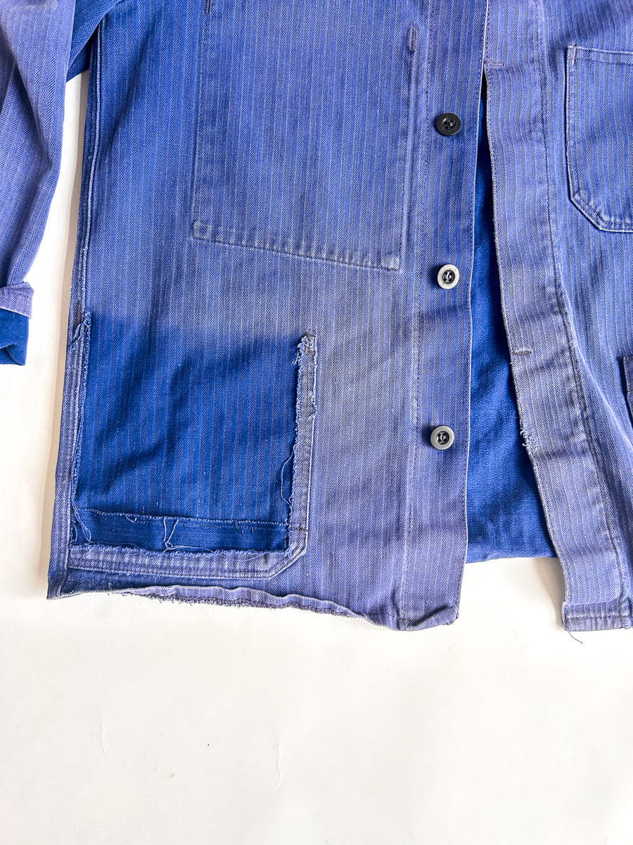 Vintage French Chore Jacket, Herringbone Cotton - Sun-Faded Blue — alternate view