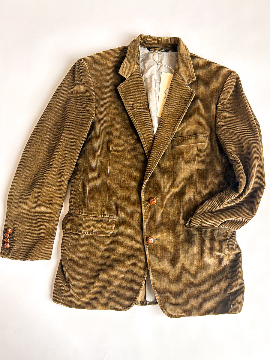 1980s-90s Lands' End Charter Collection Corduroy Blazer, Made in USA - Brown-Green