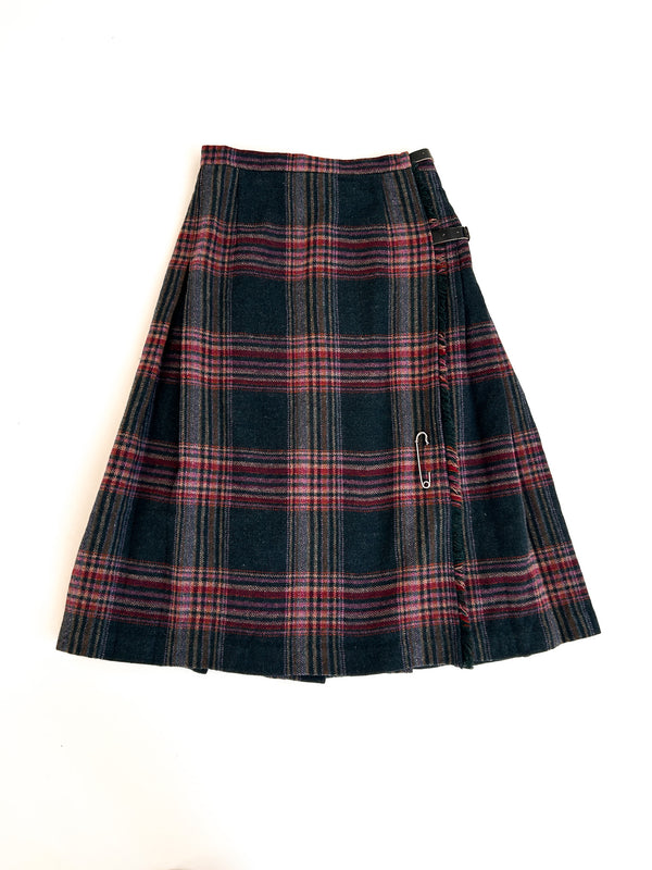 Vintage James Pringle Pure New Wool Tartan Kilt Skirt - Teal, W26" — view 1