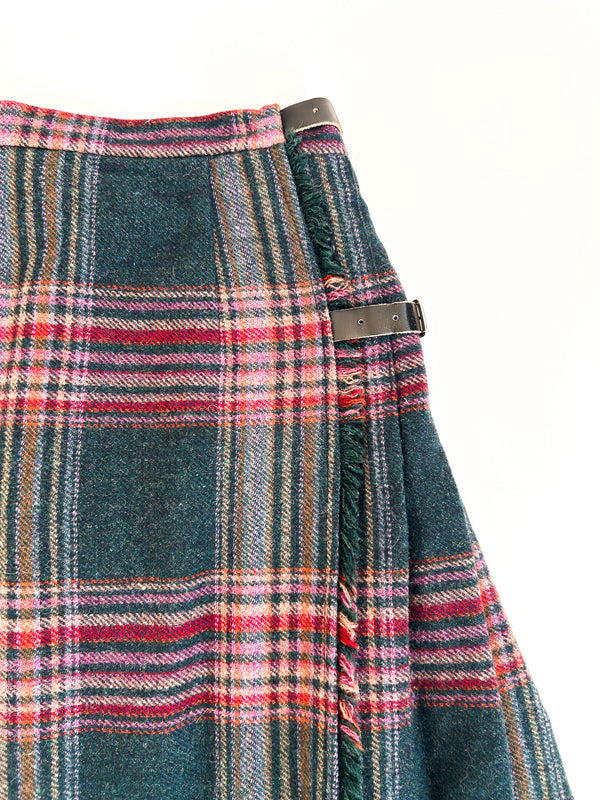 Vintage James Pringle Pure New Wool Tartan Kilt Skirt - Teal, W26" — view 3