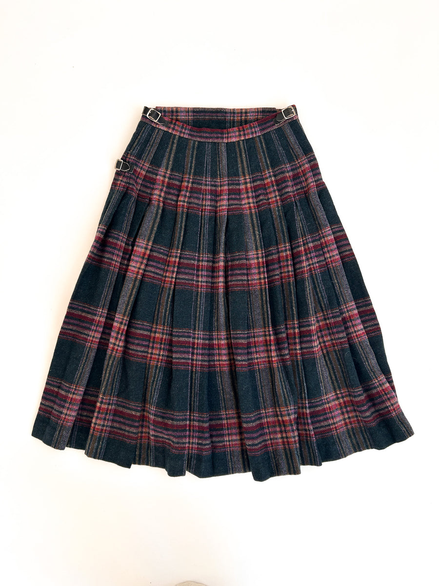 Vintage James Pringle Pure New Wool Tartan Kilt Skirt - Teal, W26" — alternate view