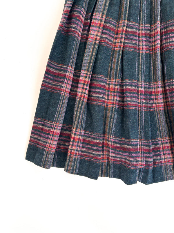 Vintage James Pringle Pure New Wool Tartan Kilt Skirt - Teal, W26" — view 5