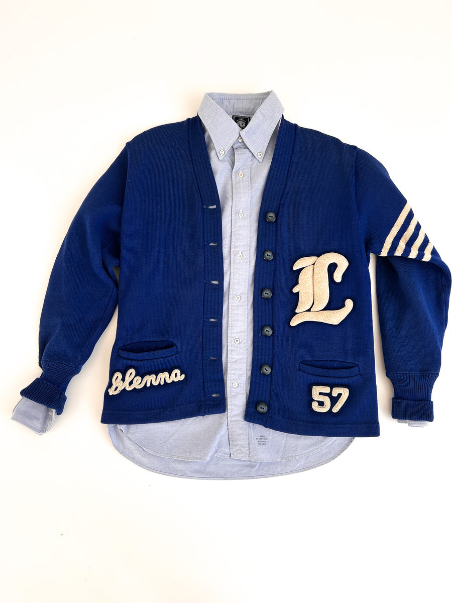 1957 Glenna Stahl Letter Cardigan, Lyman Wyoming - Coleman Knitting Mills