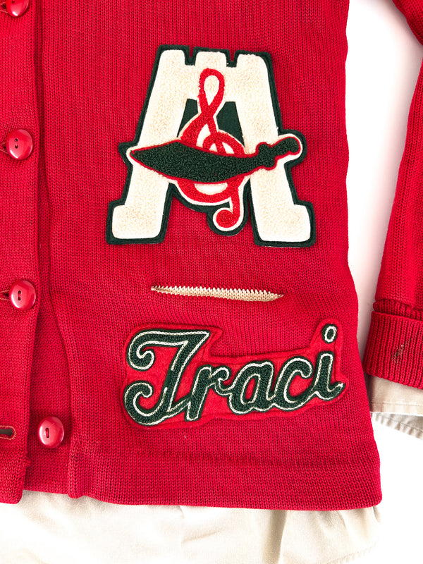 1978 Traci Eubanks Choir Letter Cardigan, Red Wool - Phoenix-Mesa, Arizona — view 2