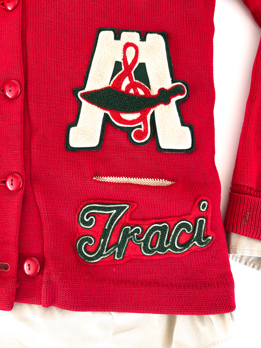 1978 Traci Eubanks Choir Letter Cardigan, Red Wool - Phoenix-Mesa, Arizona — alternate view