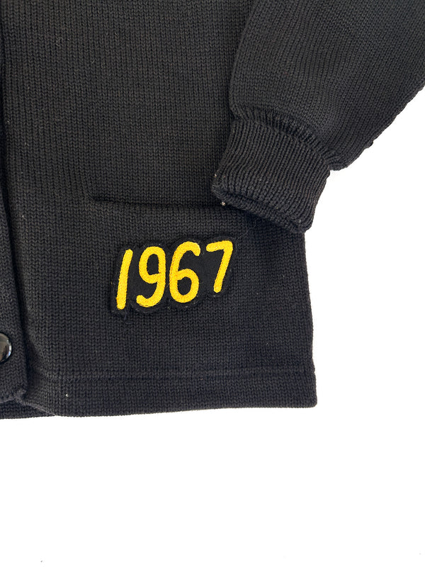 1967 Coleman Knitting Mills Letter Cardigan, Joan Hall - Black and Yellow — view 2