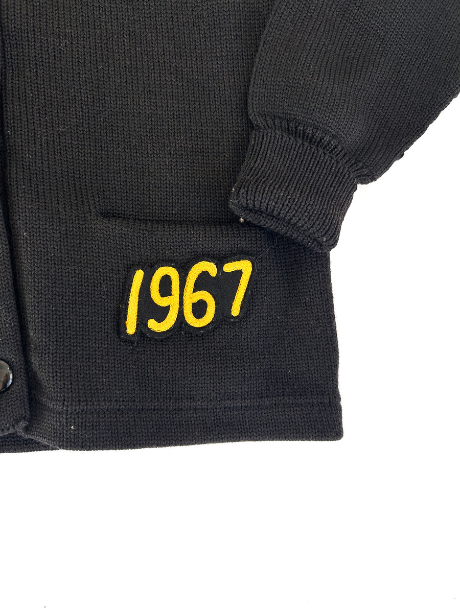 1967 Coleman Knitting Mills Letter Cardigan, Joan Hall - Black and Yellow — alternate view