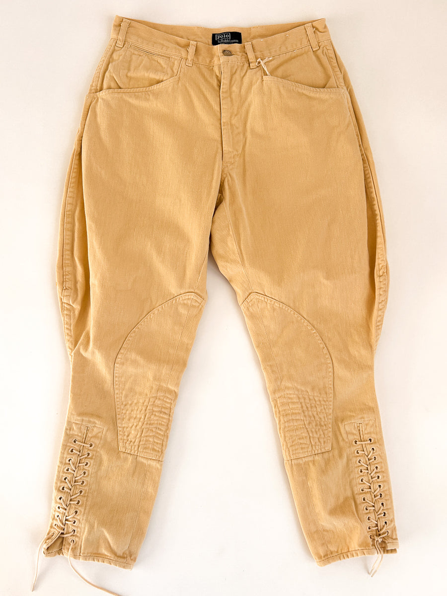 Vintage Polo Ralph Lauren Lace-Up Jodhpurs, Butter Yellow, Made in USA