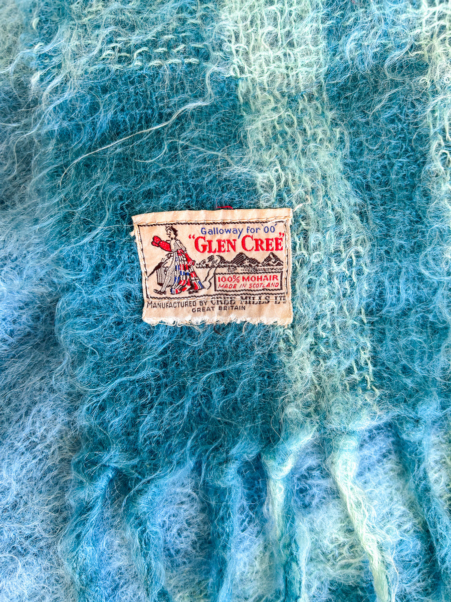 Vintage Glen Cree 100% Mohair Scarf, Shades of Blue Plaid - Cree Mills, Made in Scotland — alternate view