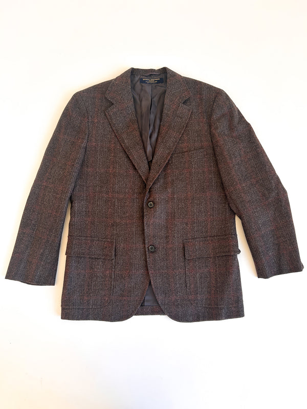 Vintage Brooks Brothers Makers Brown Windowpane Tweed Jacket - Union Made in USA before 1976, 39 Short — view 1