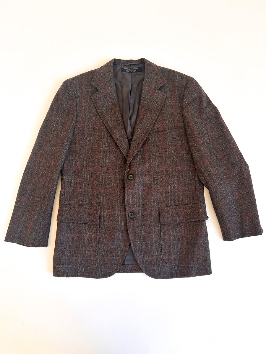 Vintage Brooks Brothers Makers Brown Windowpane Tweed Jacket - Union Made in USA before 1976, 39 Short