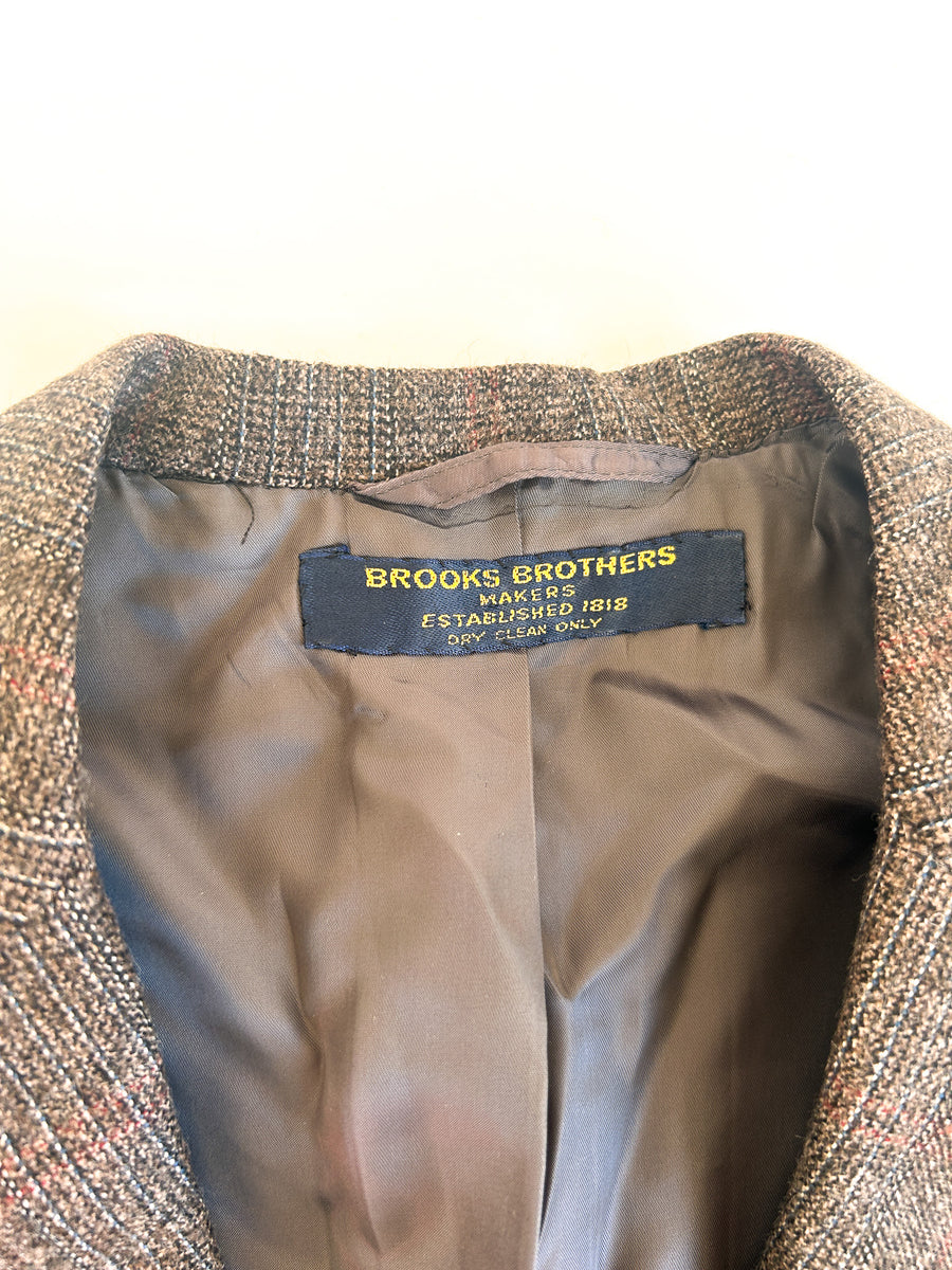 Vintage Brooks Brothers Makers Brown Windowpane Tweed Jacket - Union Made in USA before 1976, 39 Short — alternate view