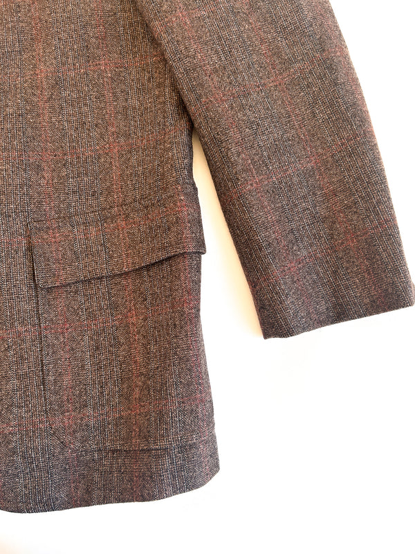 Vintage Brooks Brothers Makers Brown Windowpane Tweed Jacket - Union Made in USA before 1976, 39 Short — view 6