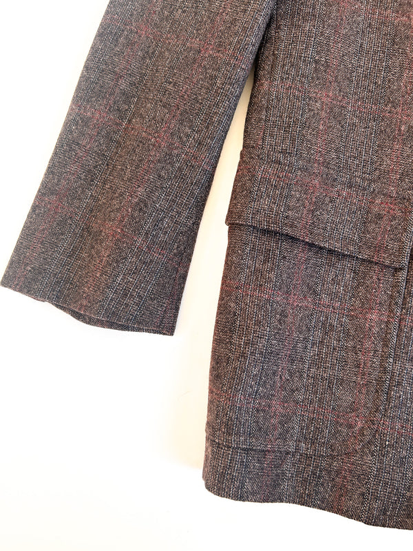 Vintage Brooks Brothers Makers Brown Windowpane Tweed Jacket - Union Made in USA before 1976, 39 Short — view 3