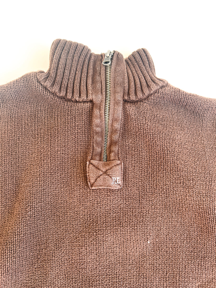 1996-2006 Polo Jeans Company Brown Cotton Knit Quarter-Zip Sweater - Ralph Lauren, XL — alternate view
