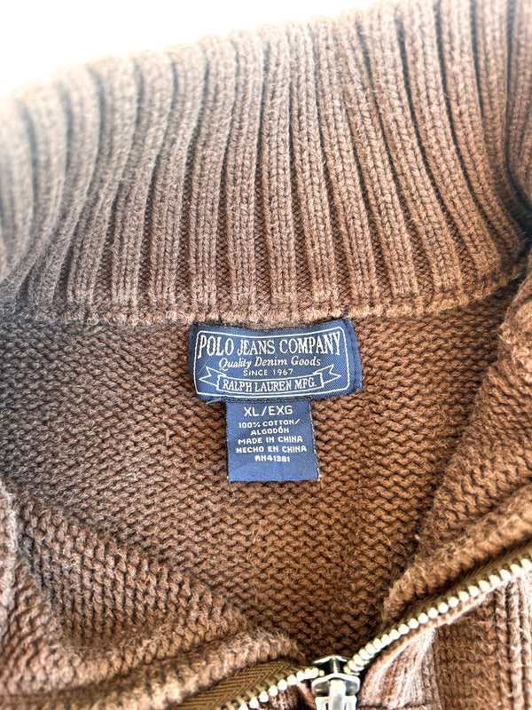 1996-2006 Polo Jeans Company Brown Cotton Knit Quarter-Zip Sweater - Ralph Lauren, XL — view 5