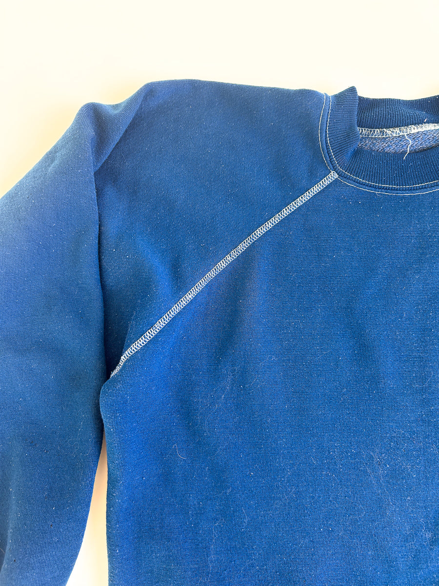 Vintage Blue Raglan Crewneck Sweatshirt with White Contrast Stitching - No Tags, Fits M — alternate view